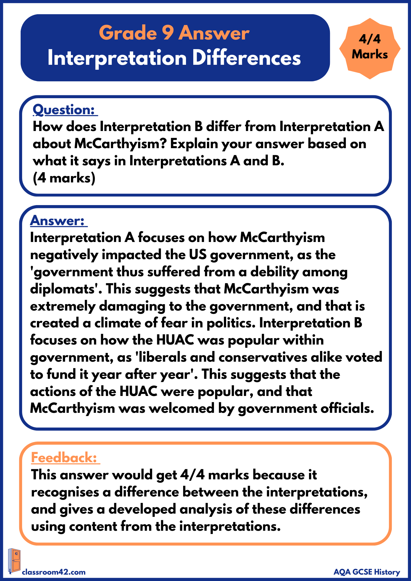 Interpretation Differences – Example Answer AQA USA – Classroom 42